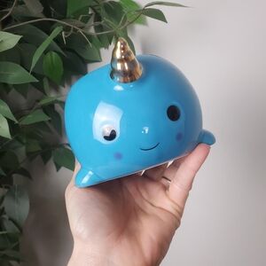 Handmade Blue Narwhal Ceramic Coffee Cup Candle Saddy Kat Co